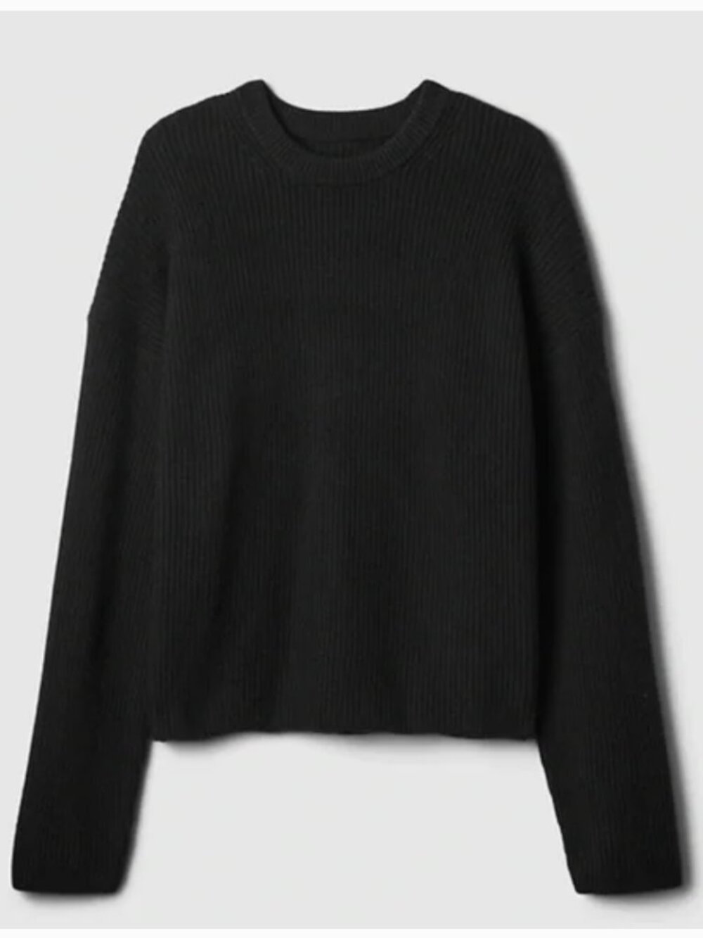 CashSoft Shaker-Stitch Crewneck Sweater in Black Size Small
